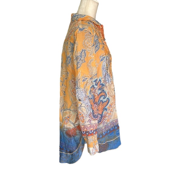 Anthropologie Aratta Silent Journey Peach & Blue Paisley Velvet Trim Blouse - S - Picture 6 of 13